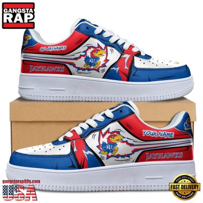 NCAA Custom Name Kansas Jayhawks Air Force 1 Running Sneakers Shoes