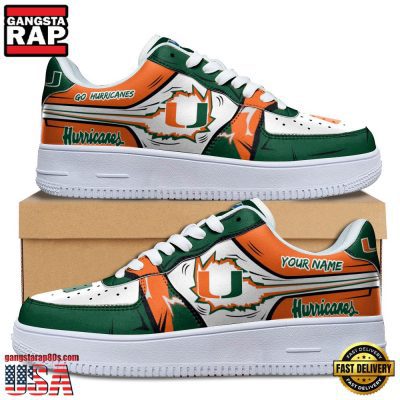 NCAA Custom Name Miami Hurricanes Air Force 1 Running Sneakers Shoes
