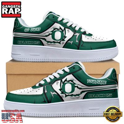 NCAA Custom Name Oregon Ducks Air Force 1 Running Sneakers Shoes