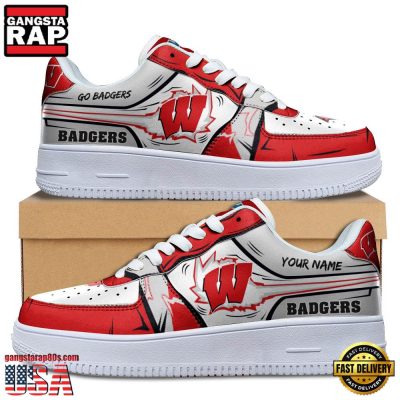 NCAA Custom Name Wisconsin Badgers Air Force 1 Running Sneakers Shoes