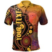 Australia Aboriginal Inspired Polo - Australia Indigenous Flag Circle Dot Painting Art (Golden)