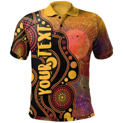 Australia Aboriginal Inspired Polo - Australia Indigenous Flag Circle Dot Painting Art (Golden)