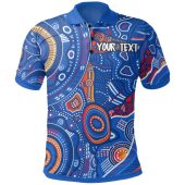[Custom] Australia Aboriginal Inspired Polo Shirt - Indigenous Footprint Patterns Blue Color