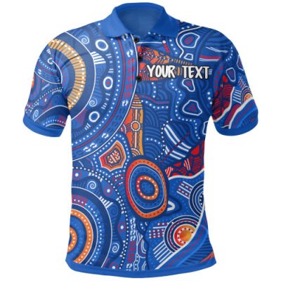 [Custom] Australia Aboriginal Inspired Polo Shirt - Indigenous Footprint Patterns Blue Color