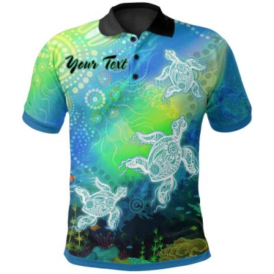 Australia Aboriginal Inspired Polo Shirt - Indigenous Turtle Ocean Dot Painting Art