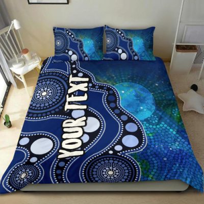 [Custom] Australia Aboriginal Inspired Bedding Set - Australia Indigenous Flag Circle Dot Painting Art (Blue)