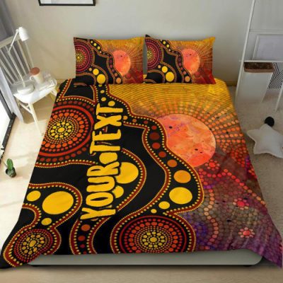 Australia Aboriginal Inspired Bedding Set - Australia Indigenous Flag Circle Dot Painting Art (Golden)