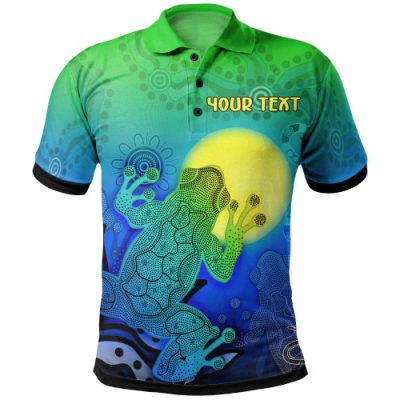 [Custom] Australia Aboriginal Inspired Polo Shirt - Indigenous Frog (Blue)