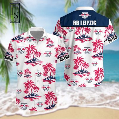 RB Leipzig Coconut Tree White Blue Hawaiian Shirt