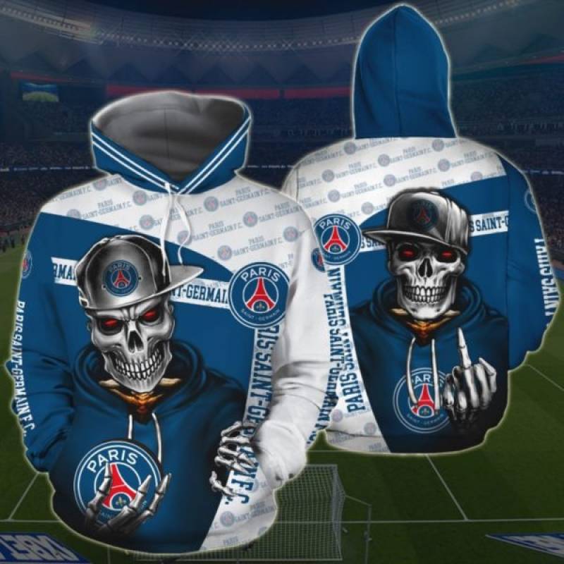 Paris Saint-Germain FC Blue White Skull Pullover Hoodie Paris Saint-Germain FC Blue White Skull Pullover Hoodie