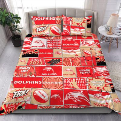 Redcliffe Dolphins Bedding Set - Team Of Us Die Hard Fan Supporters Comic Style