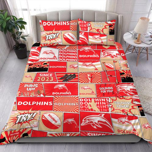 Redcliffe Dolphins Bedding Set - Team Of Us Die Hard Fan Supporters Comic Style Redcliffe Dolphins Bedding Set - Team Of Us Die Hard Fan Supporters Comic Style