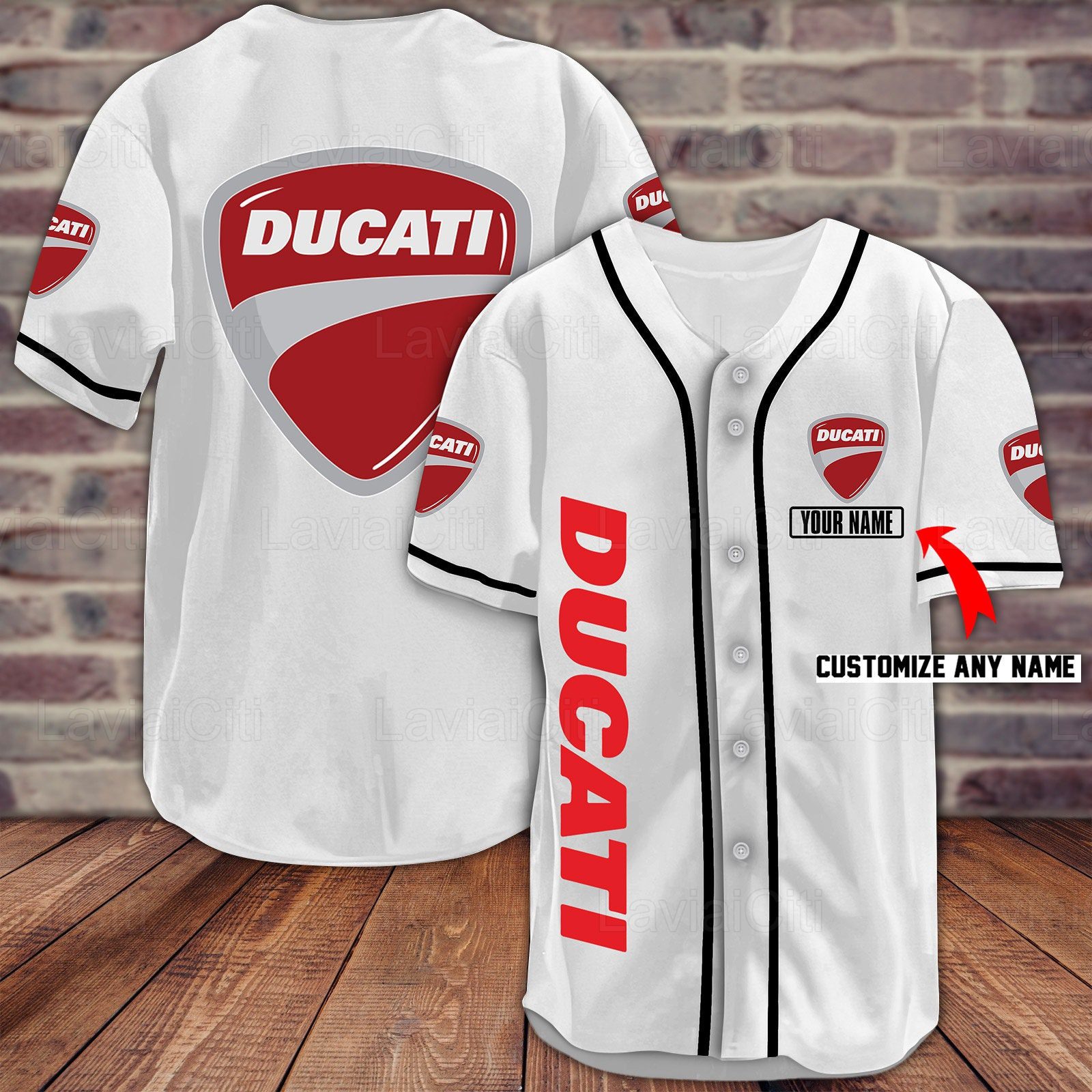 Ducati Custom Name White Baseball Jersey Ducati Custom Name White Baseball Jersey