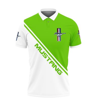 Ford Mustang Green White Split Polo Shirt