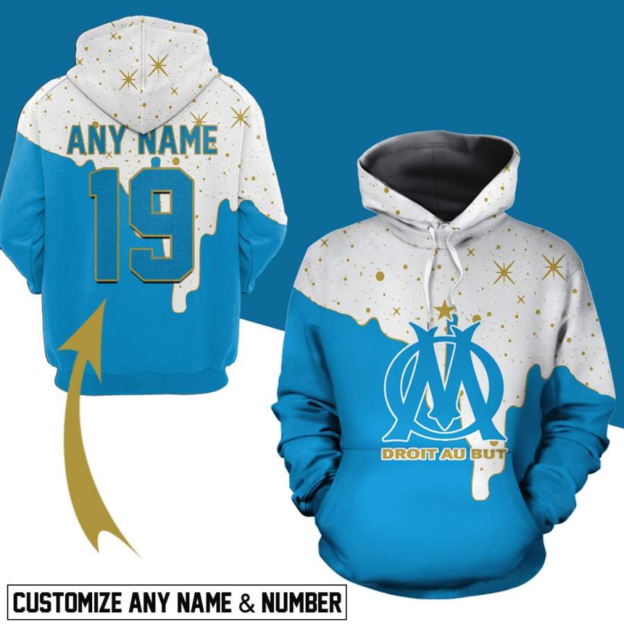 Olympique de Marseille Custom Name Number Logo Pullover Hoodie Olympique de Marseille Custom Name Number Logo Pullover Hoodie