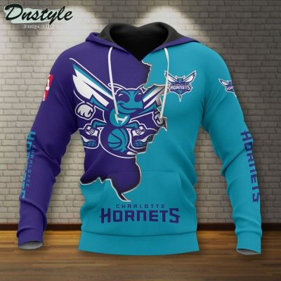 NBA Charlotte Hornets Teal Dark Purple Mascot Scratch Pullover Hoodie
