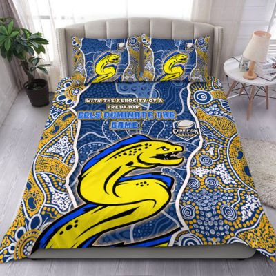 Parramatta Eels Grand Final Custom Bedding Set - Custom Parramatta Eels With Contemporary Style Of Aboriginal Painting Bedding Set