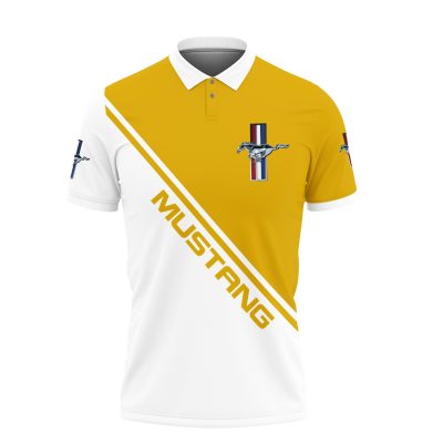 Ford Mustang Yellow White Split Polo Shirt