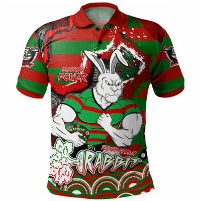 Souths Custom Polo Shirt - Bunnies For Life With Aboriginal Style Polo Shirt
