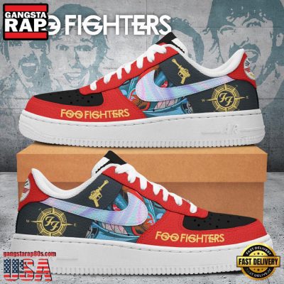 Foo Fighters Music Band White Red Color Air Force 1 Sneaker Shoes