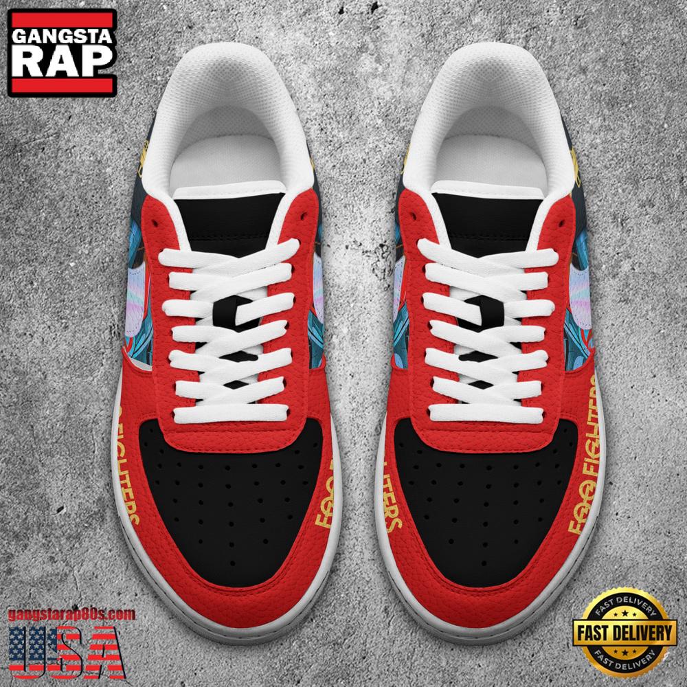 Foo Fighters Music Band White Red Color Air Force 1 Sneaker Shoes Foo Fighters Music Band White Red Color Air Force 1 Sneaker Shoes