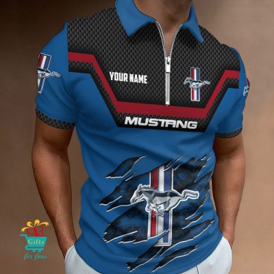 Ford Mustang Custom Name New Design Zipper Polo Shirt