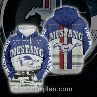 Ford Mustang Blue White Pullover Hoodie