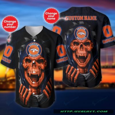 NFL Denver Broncos Custom Name Number Skull Baseball Jersey