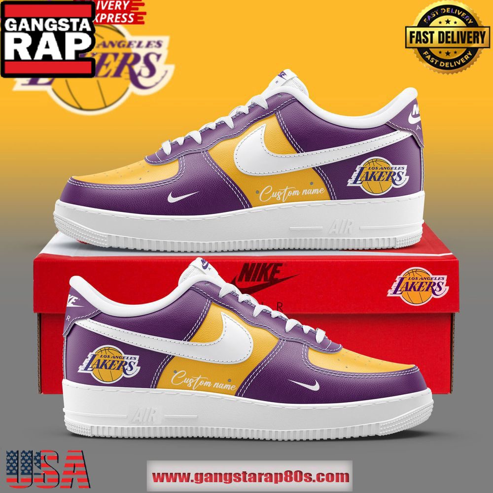 Golden Los Angeles Lakers Custom Purple Air Force 1 Sneakers Shoes Golden Los Angeles Lakers Custom Purple Air Force 1 Sneakers Shoes