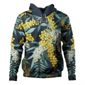 Australia Golden Wattle Hoodie - Golden Wattle Seamless Patterns Blue Background Hoodie