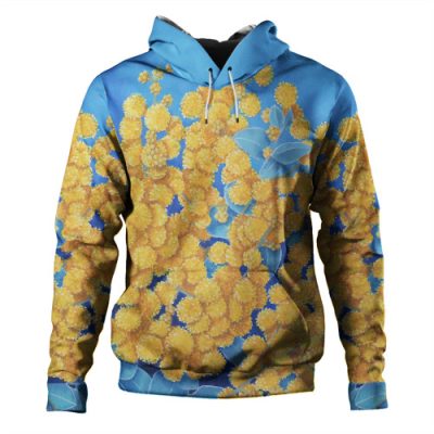 Australia Golden Wattle Hoodie - Golden Wattle Bouquet Blue Background Oil Painting Art  Hoodie