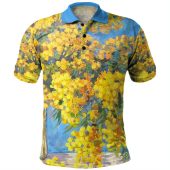 Australia Golden Wattle Polo Shirt - Golden Wattle Blue Background Oil Painting Art Polo Shirt