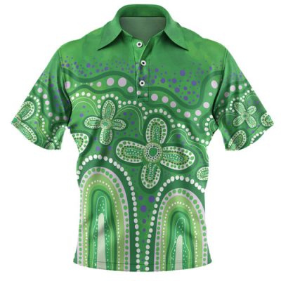 Australia Aboriginal Polo Shirt - Green Aboriginal Style Dot Painting Polo Shirt