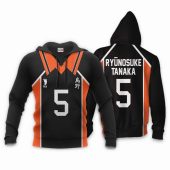 HAIKYU Ry?nosuke Tanaka Black Orange Pullover Hoodie