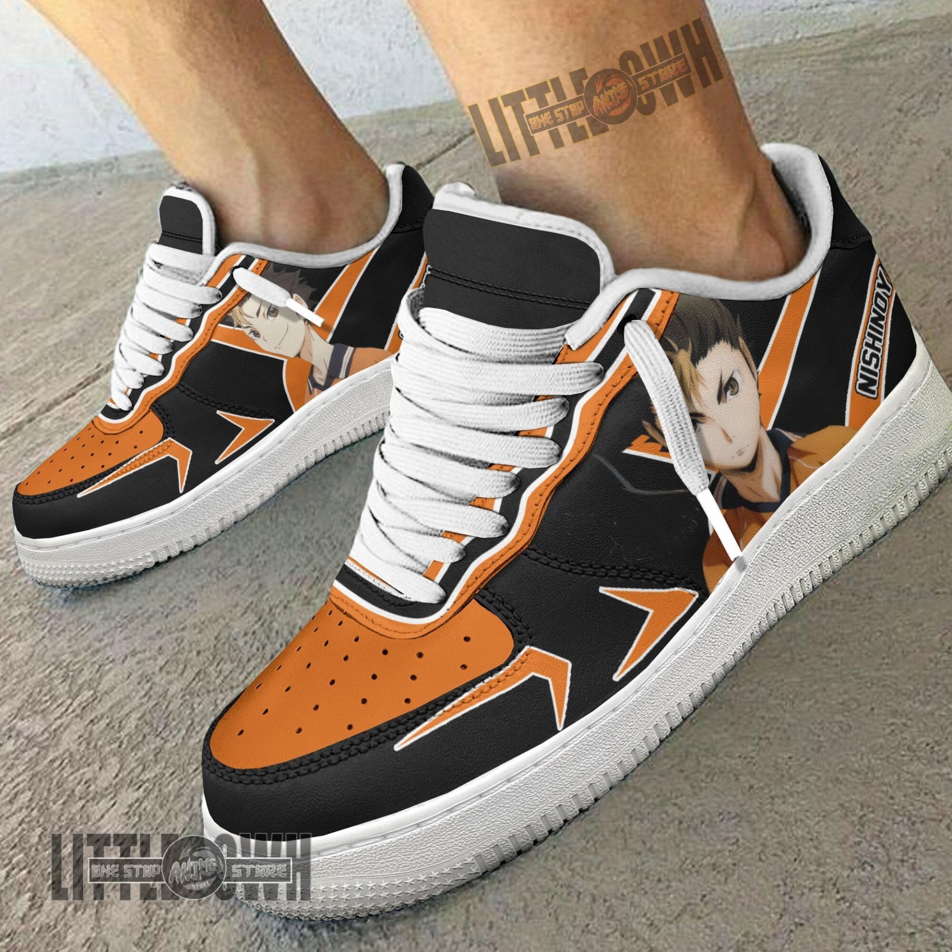 HAIKYU Yu Nishinoya Black Orange Air Force 1 Shoes HAIKYU Yu Nishinoya Black Orange Air Force 1 Shoes