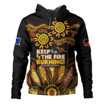 Australia Hoodie Naidoc Week 2024 Indigenous Keep The Fire Burning Aboriginal Gum Leaf Painting Yellow
