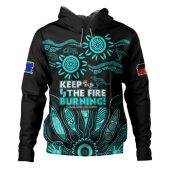 Australia Hoodie Naidoc Week 2024 Indigenous Keep The Fire Burning Aboriginal Gum Leaf Painting Turquoise