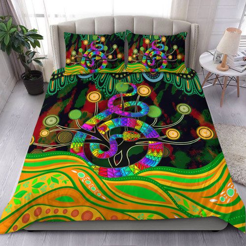 Australia Aboriginal Bedding Set - Australia Rainbow Snake And Tree Aboriginal Style Bedding Set Australia Aboriginal Bedding Set - Australia Rainbow Snake And Tree Aboriginal Style Bedding Set