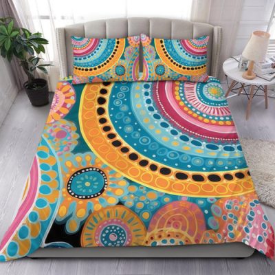 Australia Aboriginal Bedding Set - Colorful Pattern And Dots Art Bedding Set