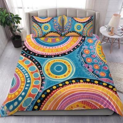 Australia Aboriginal Bedding Set - Colorful Pattern And Dots Art Bedding Set