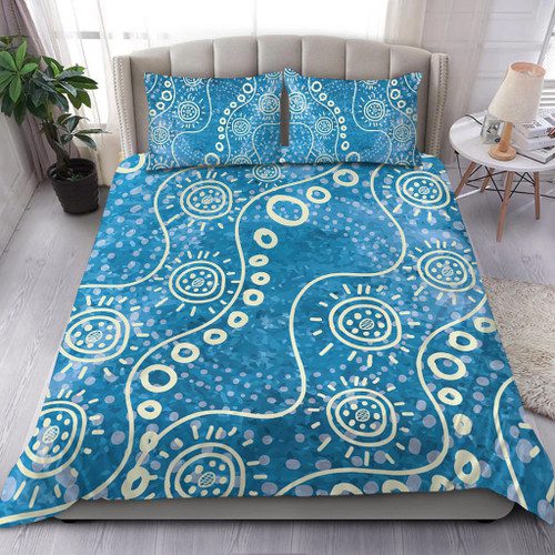 Australia Aboriginal Bedding Set - River Scene in Aboriginal Dot Art Style Bedding Set Australia Aboriginal Bedding Set - River Scene in Aboriginal Dot Art Style Bedding Set