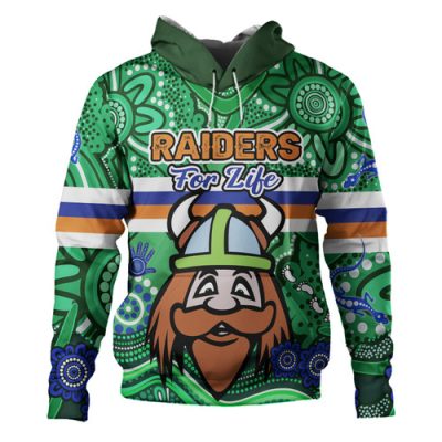 Canberra Raiders Custom Hoodie - Canberra Raiders For Life With Aboriginal Style Hoodie