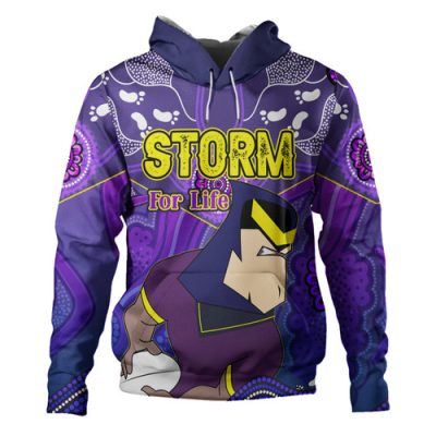Melbourne Storm Custom Hoodie - Melbourne Storm For Life With Aboriginal Style Hoodie