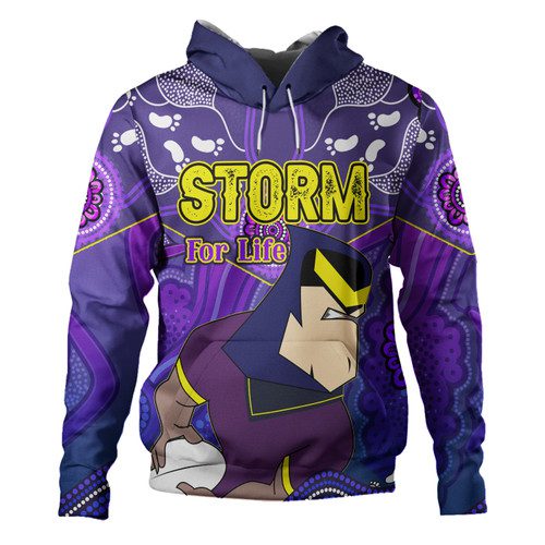 Melbourne Storm Custom Hoodie - Melbourne Storm For Life With Aboriginal Style Hoodie Melbourne Storm Custom Hoodie - Melbourne Storm For Life With Aboriginal Style Hoodie