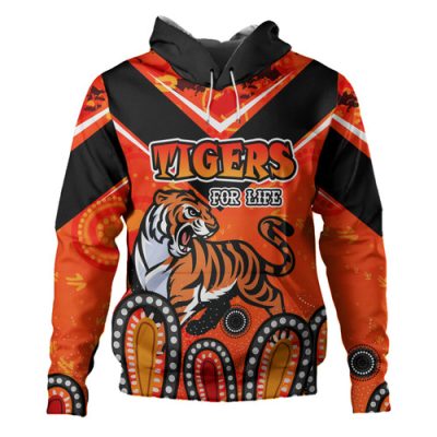 Wests Tigers Custom Hoodie - Tigers For Life With Aboriginal Style Hoodie