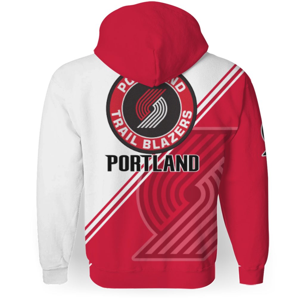 NBA Portland Trail Blazers Red White Half Pullover Hoodie NBA Portland Trail Blazers Red White Half Pullover Hoodie