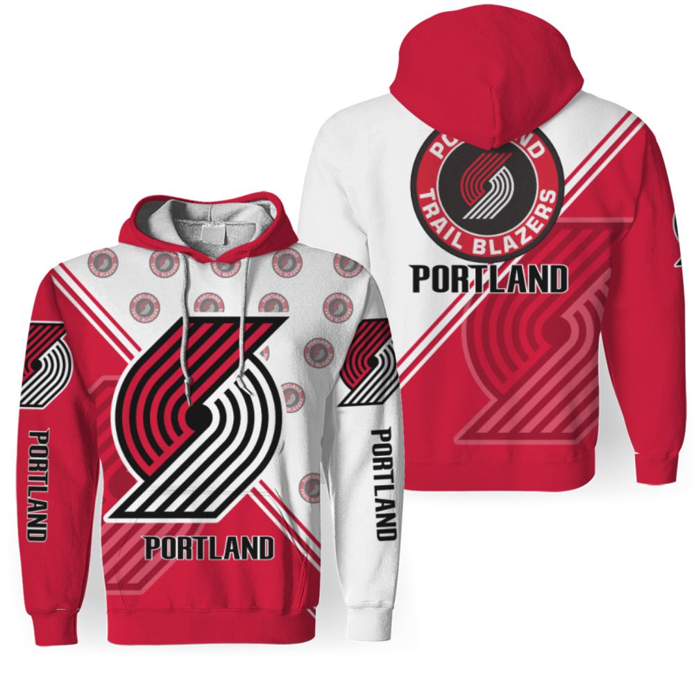 NBA Portland Trail Blazers Red White Half Pullover Hoodie NBA Portland Trail Blazers Red White Half Pullover Hoodie