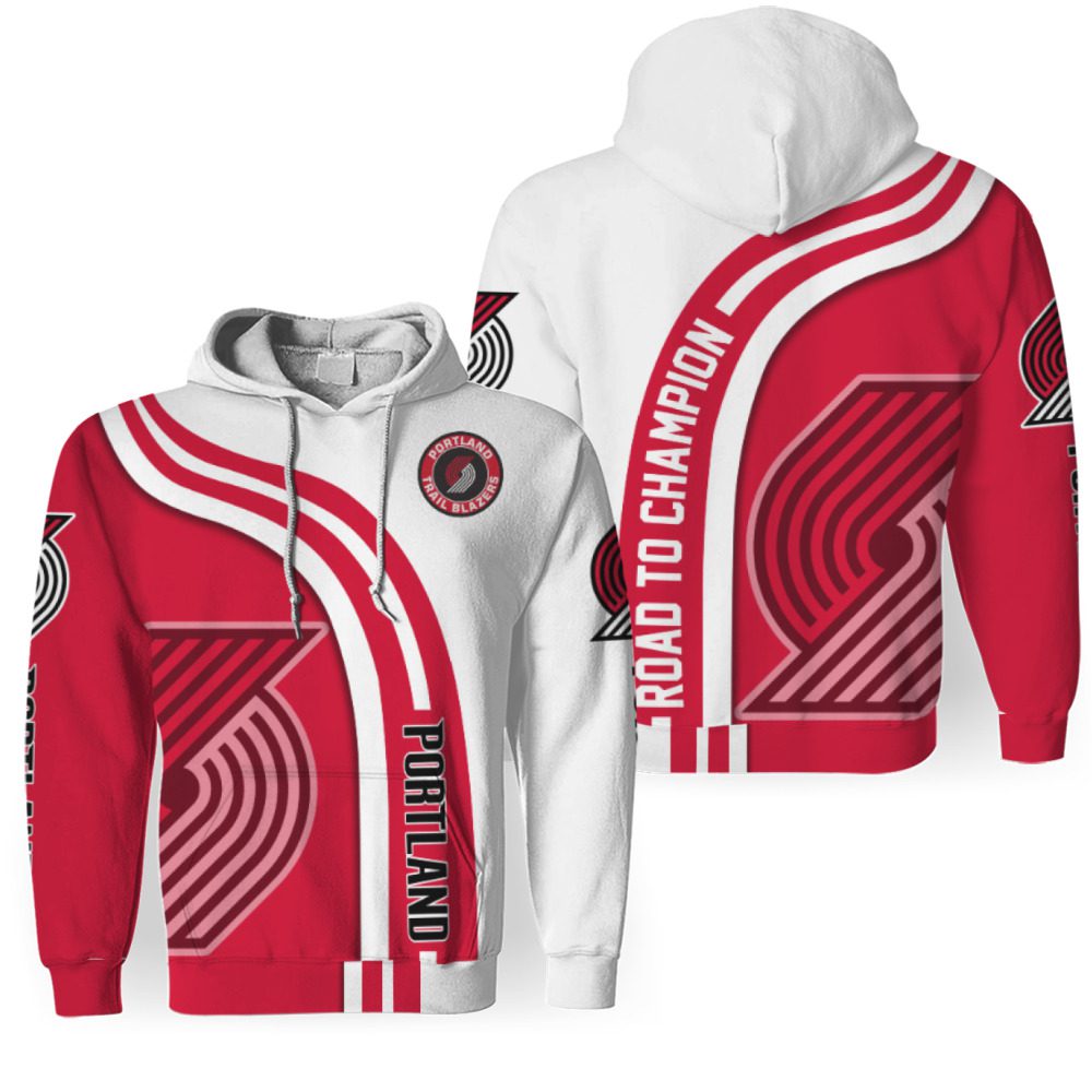 NBA Portland Trail Blazers White Red Hightway Pullover Hoodie V2 NBA Portland Trail Blazers White Red Hightway Pullover Hoodie V2