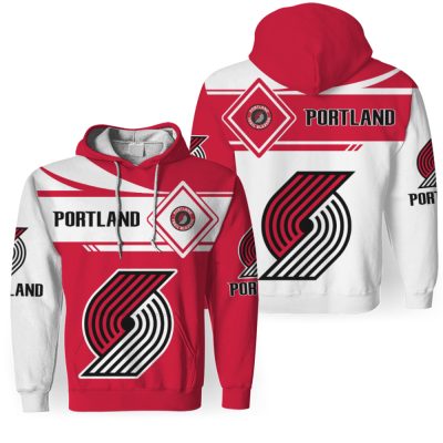 NBA Portland Trail Blazers Red White Pullover Hoodie V11