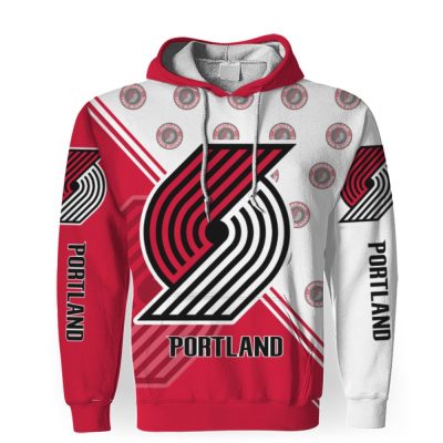 NBA Portland Trail Blazers Red White Half Pullover Hoodie